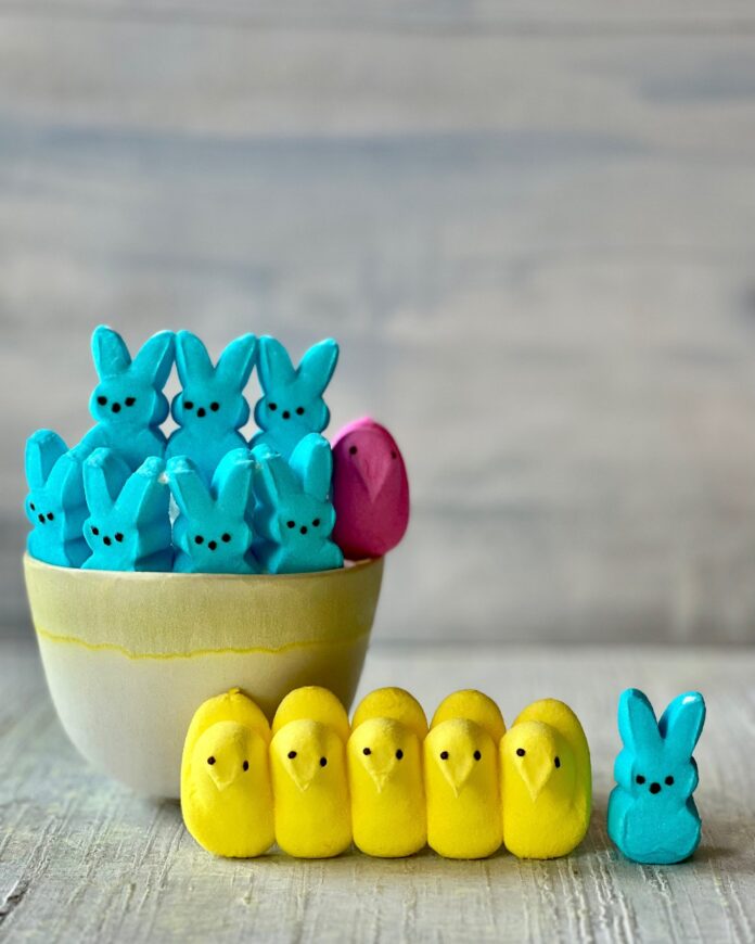 blue and yellow colors marshmallow peeps