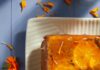 Orange Olive Oil Cake An aerial view of just the left side of a rectangular an Orange Olive Oil Cake