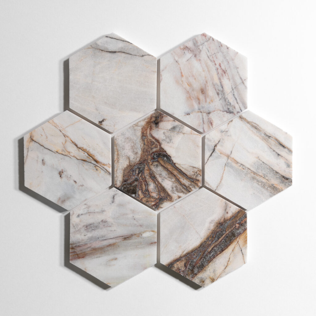 A photo of rosewood marble floor tile for a color design article. 