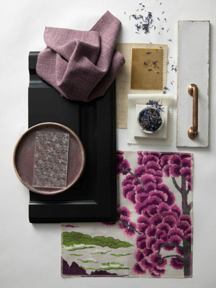 Susan Muschweck Design A photo of a flat-lay collection of purple house items illustrating the Purple Passion article.