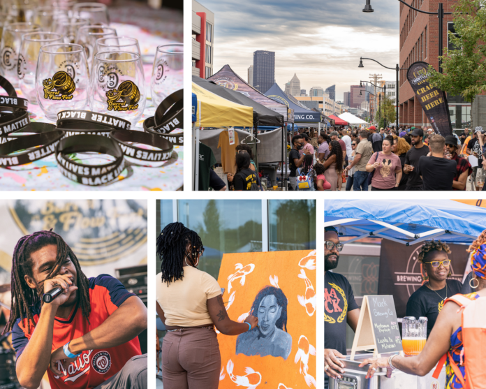 A collage of scenes from the Barrel & Flow beer festival 2022.