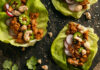 Chicken Bulgogi Lettuce Wraps A flat-lay view of chicken bulgogi lettuce wraps illustrating a chicken lettuce wraps recipe.