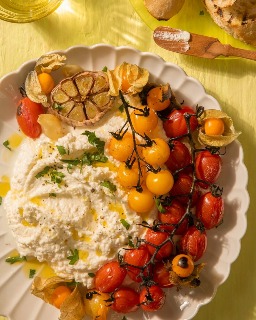 Creamy whipped feta and blistered cherry tomatoes