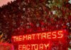 The Mattress Factory’s Trash Bash was a Journey into Creative Sustainability The Mattress Factory lit up in neon red letters against a green, leafy wall during their 2023 Trash Bash
