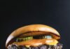 Burger Grilling Tips a look in photo of a double cheeseburger with pickles