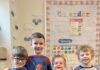 Giving Guide 2023: DePaul School Four children standing next to each other in what appears to be a classroom.