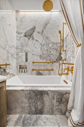 Marble bathroom by Armina Stone in the penthouse suite at Nemacolin.