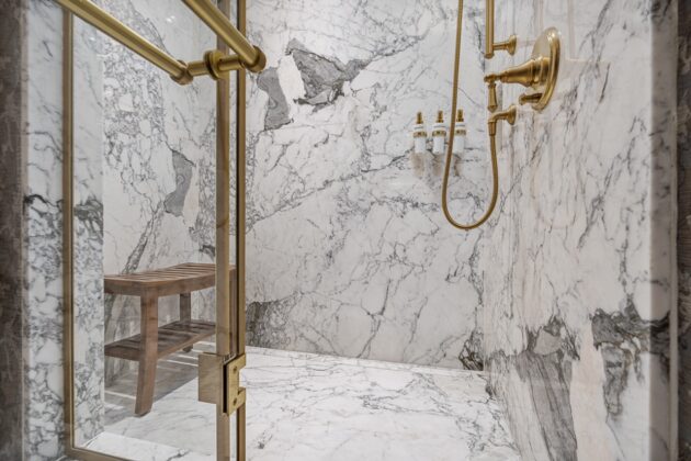 Marble bathroom by Armina Stone in the penthouse suite at Nemacolin.