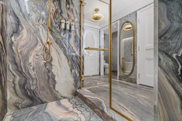 Marble bathroom by Armina Stone in the penthouse suite at Nemacolin.