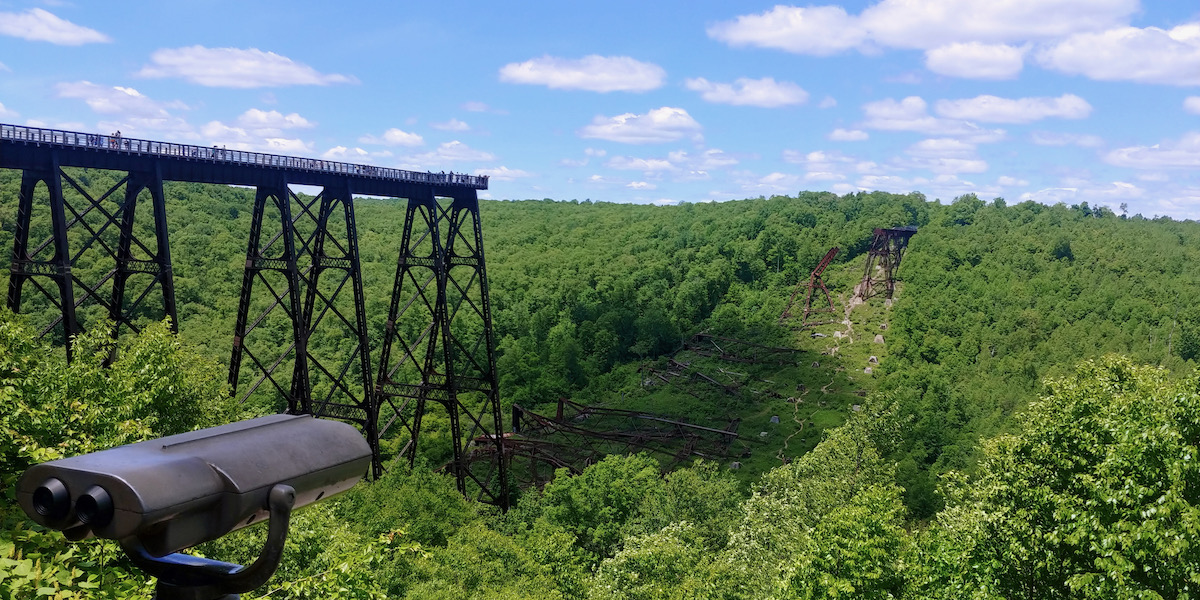 A bridge over a beautiful green forest in Kinzua State Park