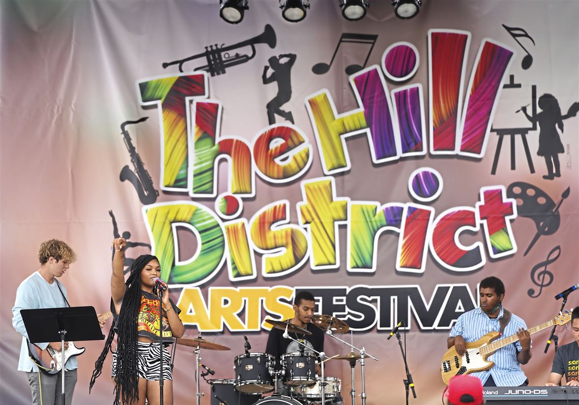 A band performs on stage at the Hill District Arts Festival.