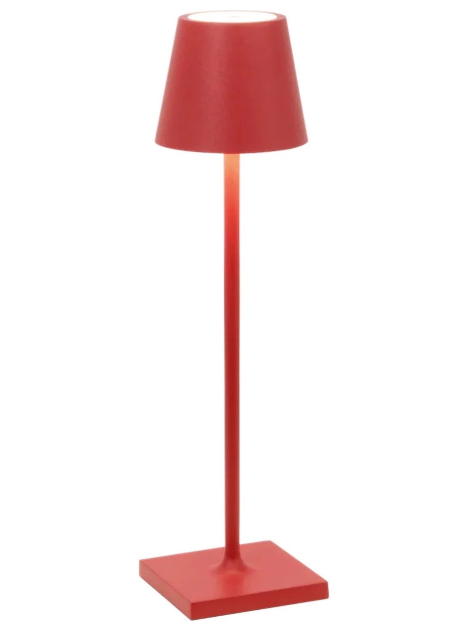 A red lamp in sensorial surrealism color of red stands on a white background.