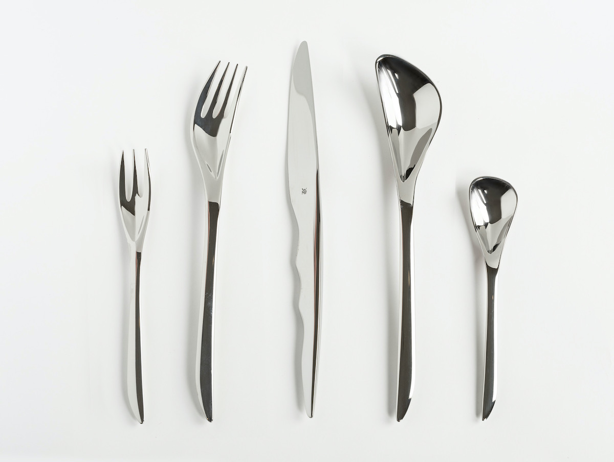 A silver flatware set by Zaha Hadid