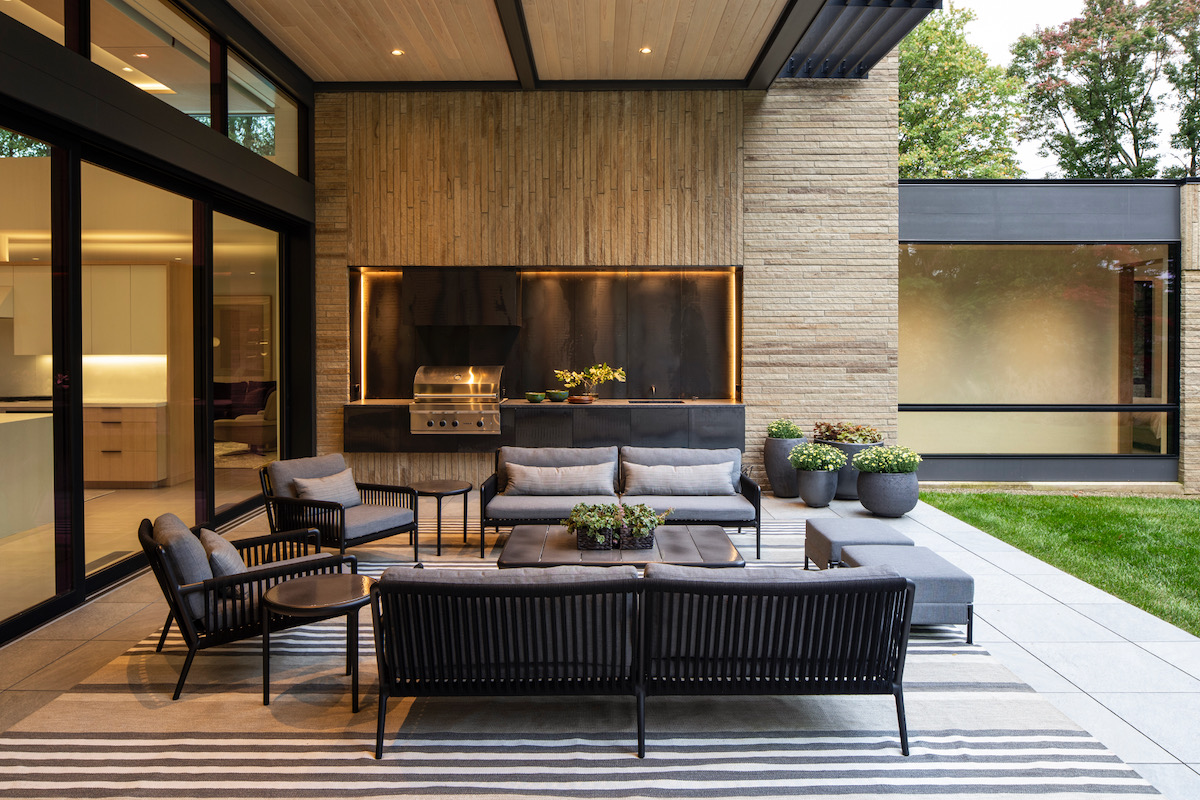 An outdoor kitchen and cooking area 