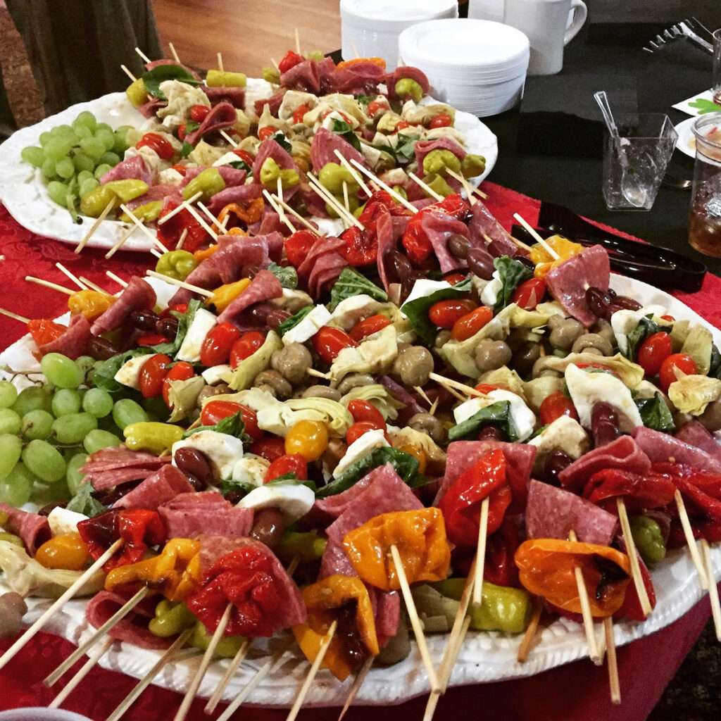 A plate of antipasti skewers from Sprezzatura