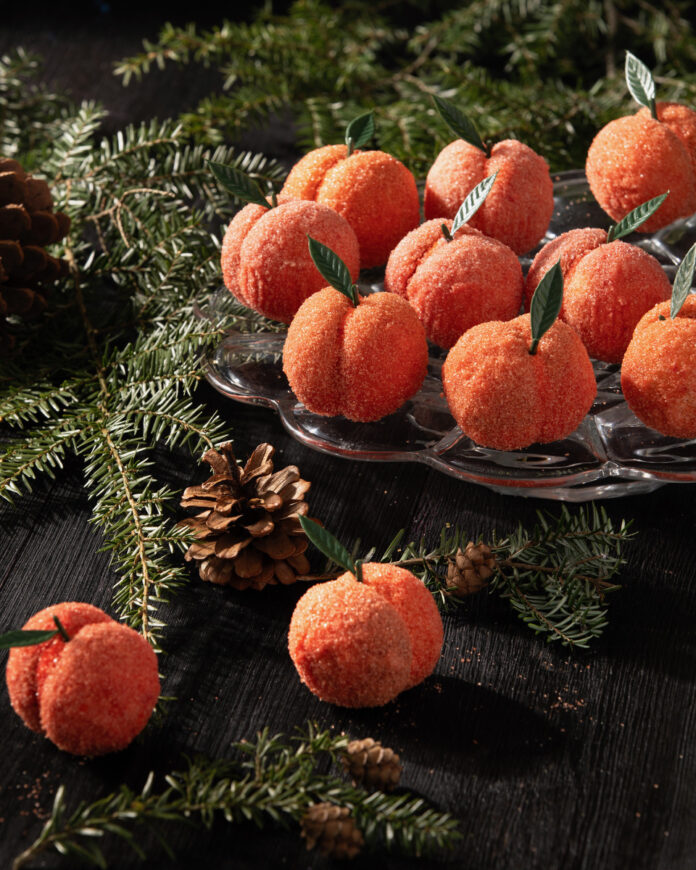 Peach Cookies Peach cookies that look like peaches set on a Christmas background