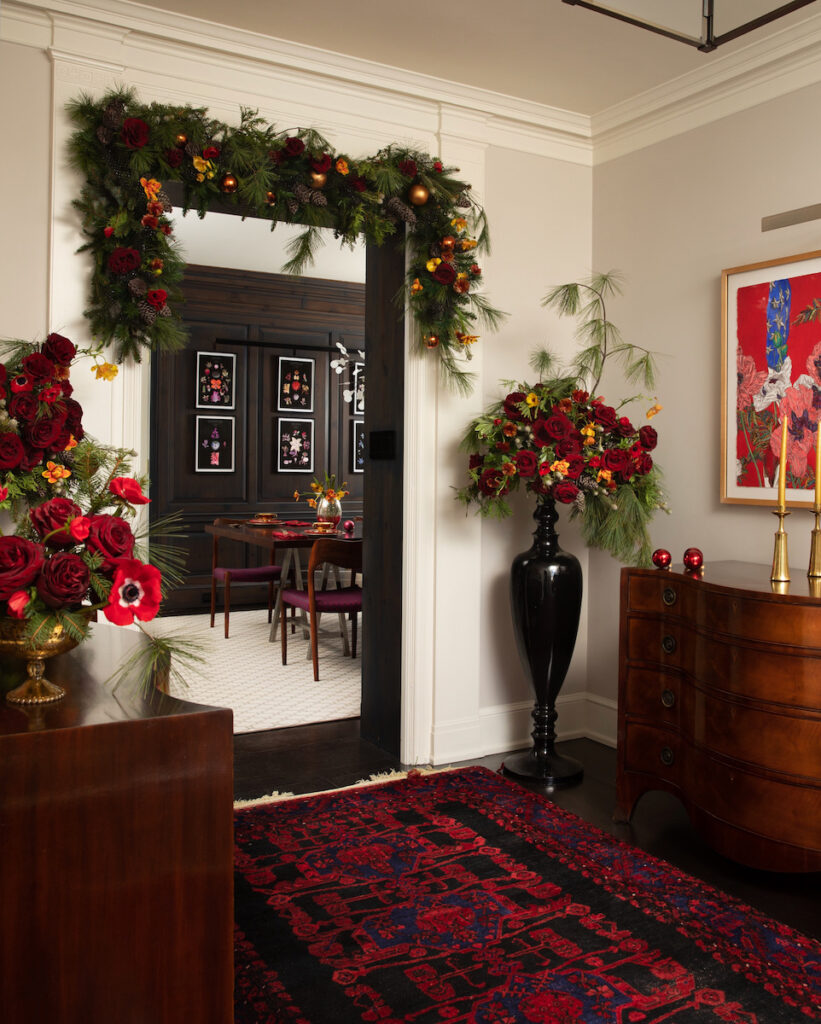 A red rug in the entryway to Anne Dickson of the Fox and the Fleur's home 