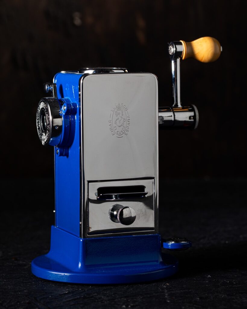 A blue fancy pencil sharpener.
