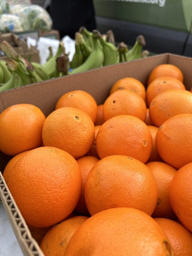 A box of oranges.