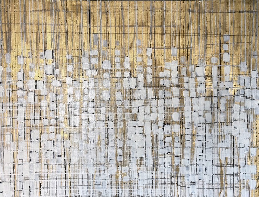 A gold and white painting by Erin Kaya on display in Mark Rengers Gallery in Sewickley.