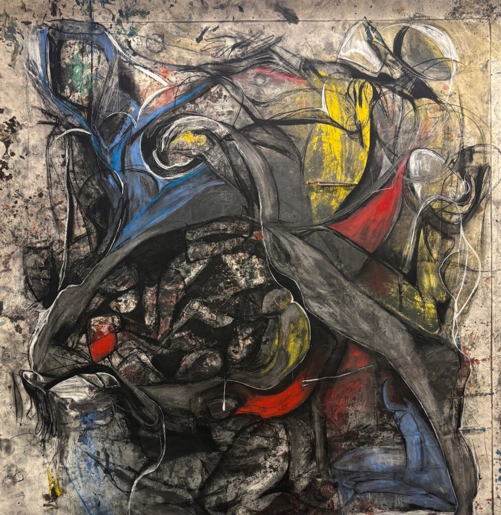 A large, gestural painting by Oreen Cohen. 