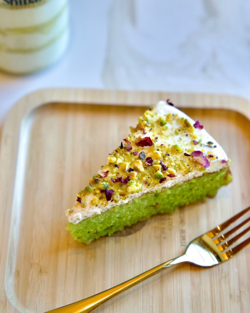 A slice of basboosa at Shibam Coffee.