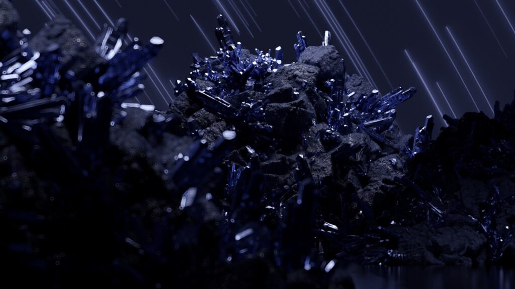 Purple dusk, one of the 2025 colors of the year is presented as dark purple amethyst crystals.