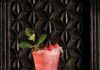 Platypus Raspberry Ginger Cocktail A red cocktail on a black background from Dan Ball of Hyeholde.