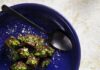 Gnocchi alla Romana with Pesto Genovese A blue bowl of Gnocchi alla Romana with Pesto Genovese