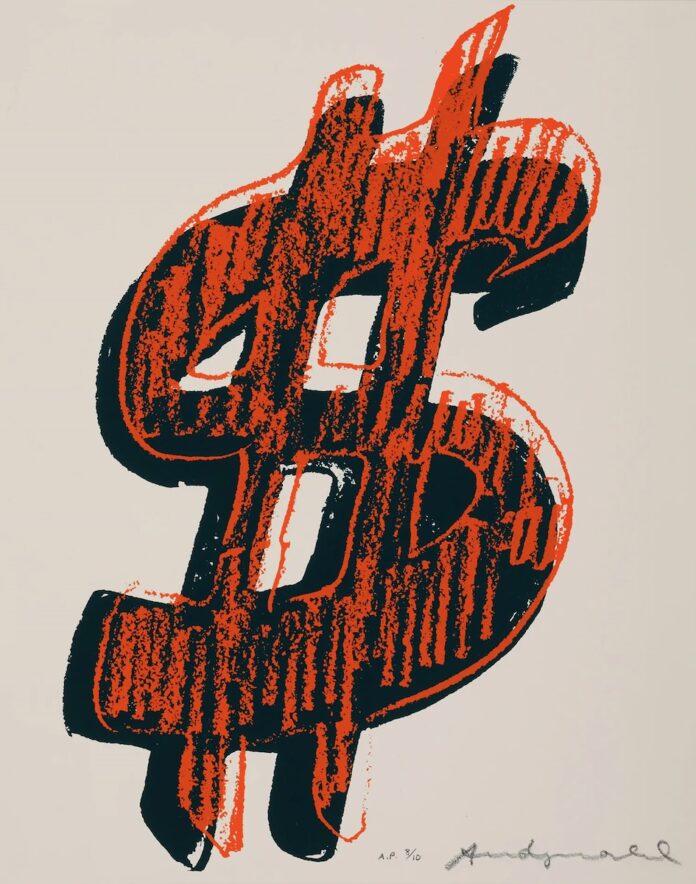 A dollar sign print by Andy Warhol, on display in Good Business.