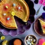 Ricotta pie garnished for Easter.
