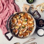 Tuscan clam soup in a pot.