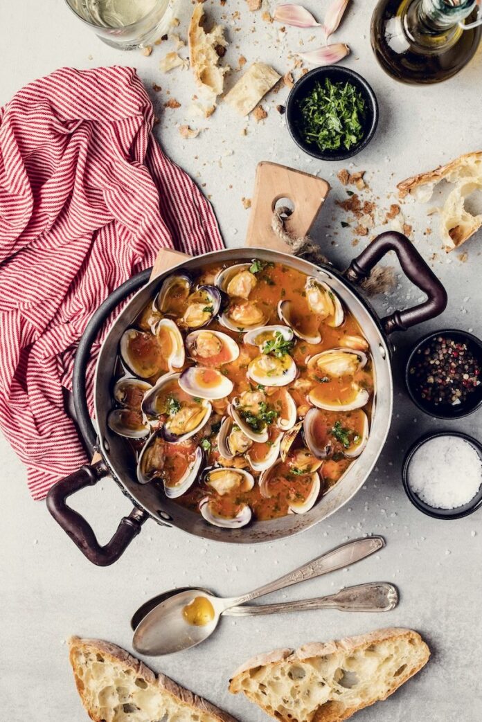 Tuscan Clam Soup Tuscan clam soup in a pot.