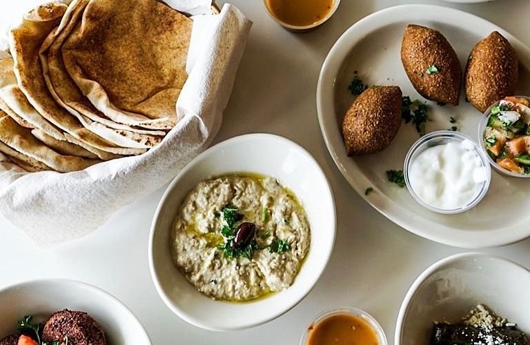 Plates of Middle Eastern food from Aladdin's.