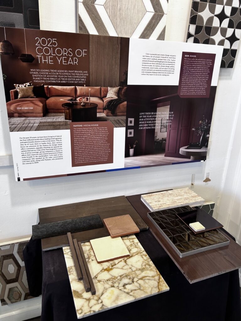 A print out and various mauve and brown tiles.