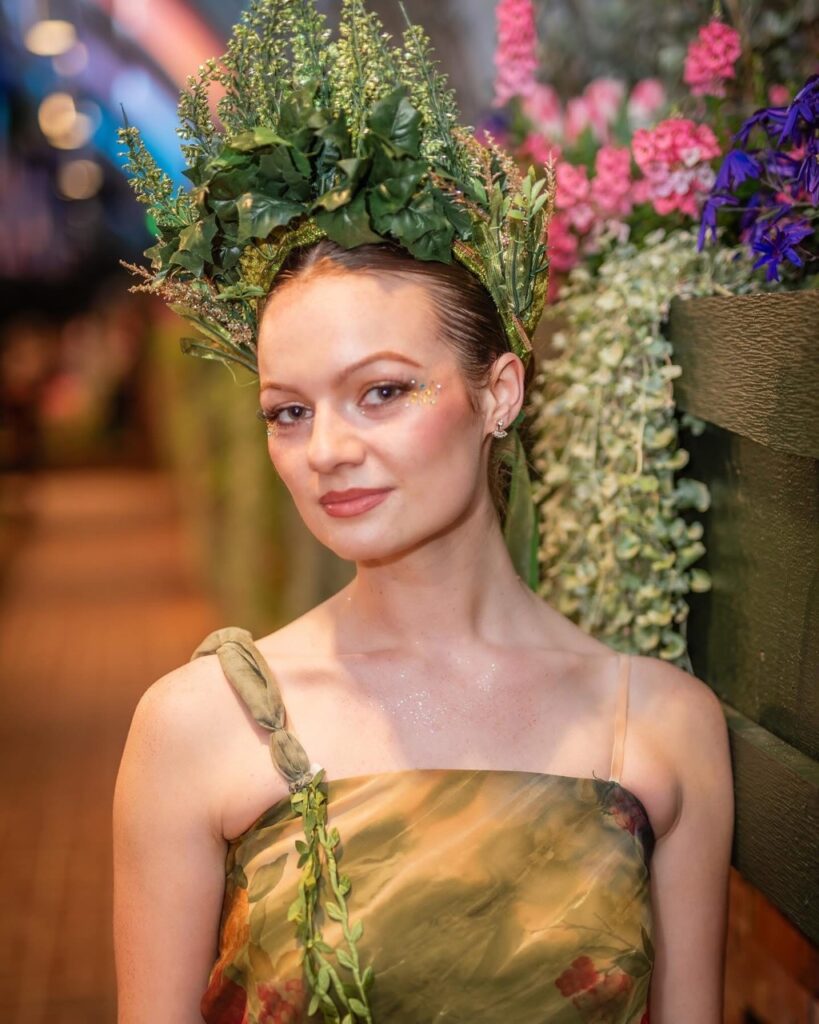Dancer Keeley Hernandez models some of the evening's botanical fashions.