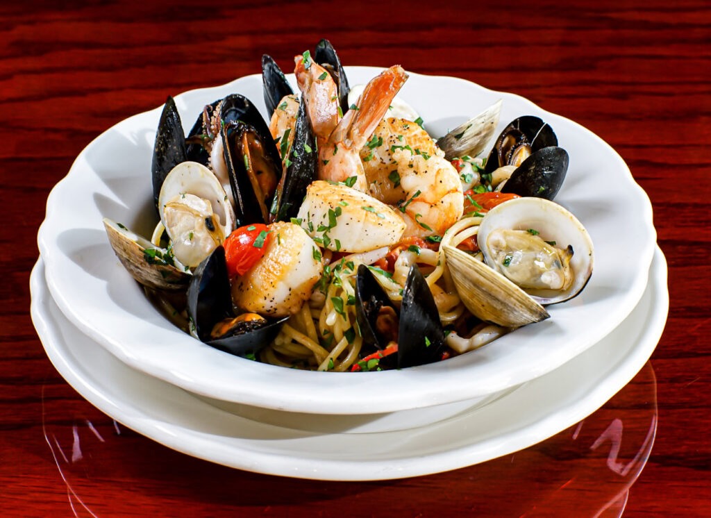 A plate of spaghetti alla frutti di mare from Dish Osteria.