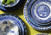 Shop Artist-Made Holiday Gifts at Contemporary Craft’s CRAFTED Event an aerial view of stacks of plates and bowls featuring various blue patterns. artist-made holiday gifts Pittsburgh
