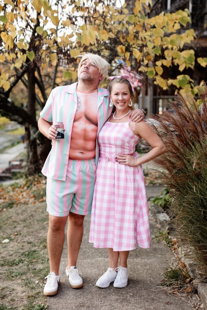 A man and woman as Ken and Barbie.