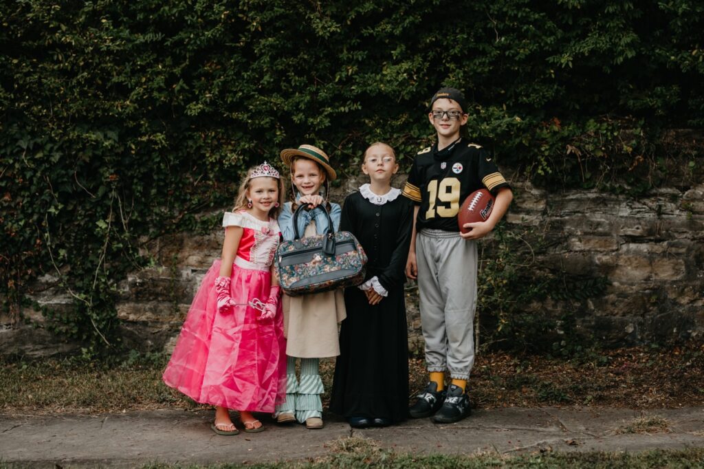 A group of kids in costumes.