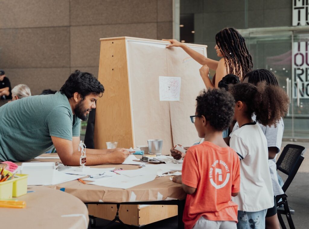 Adults and children at Carnegie Museum of Art.