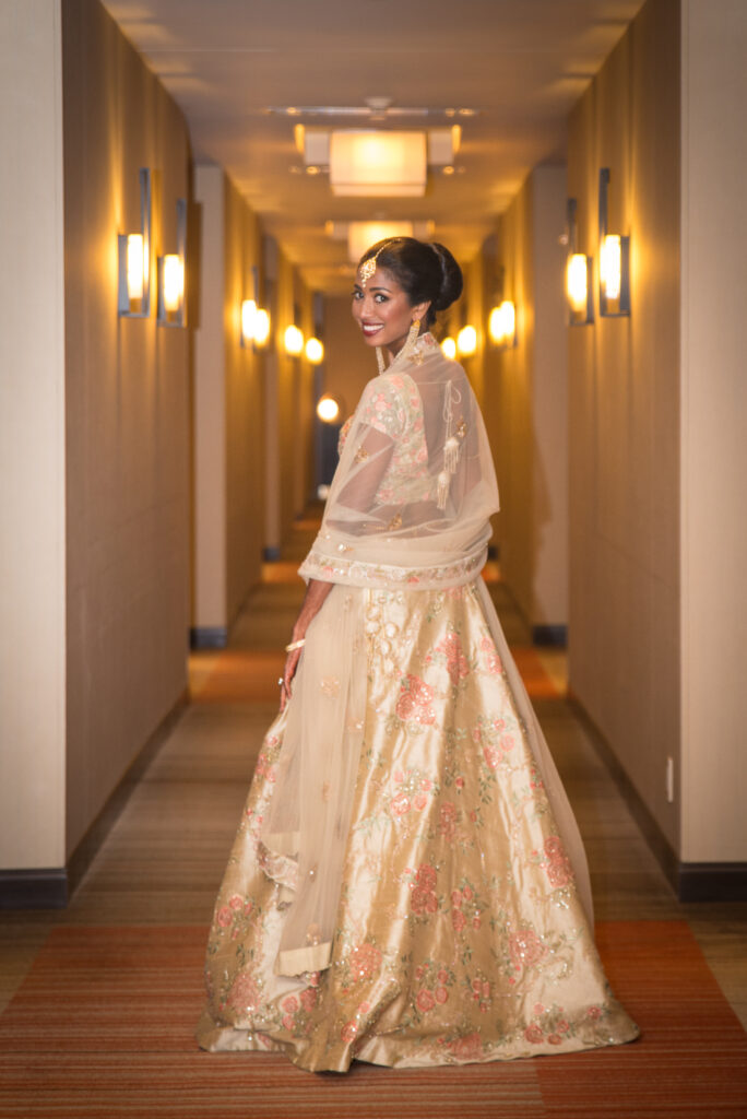 hlad wedding dress with bride in it looking back