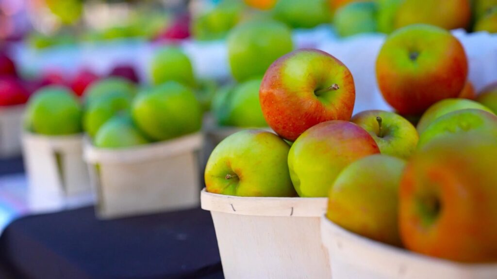 Apples at a Pittsburgh fall festival, ready for harvest and enjoyment.