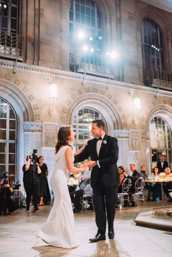 bride and groom first dance in duquense club