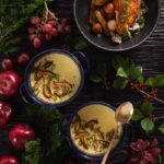 Chicken Forestiere, Pearl Onions, Fingerling Potatoes, and Swiss Chard and Chawanmushi by Chef Roger Li