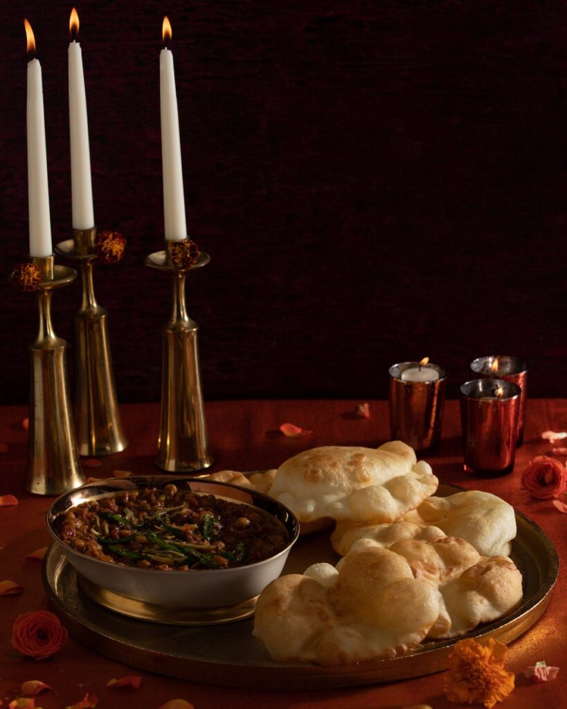 Chole and Bhatura eaten during Diwali.