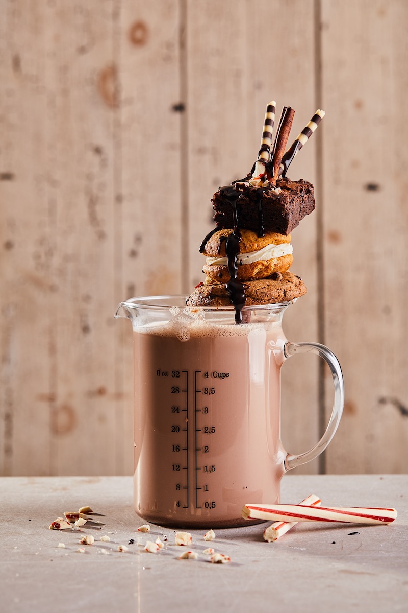 Moonshine hot chocolate full of baked goods and whiskey delights