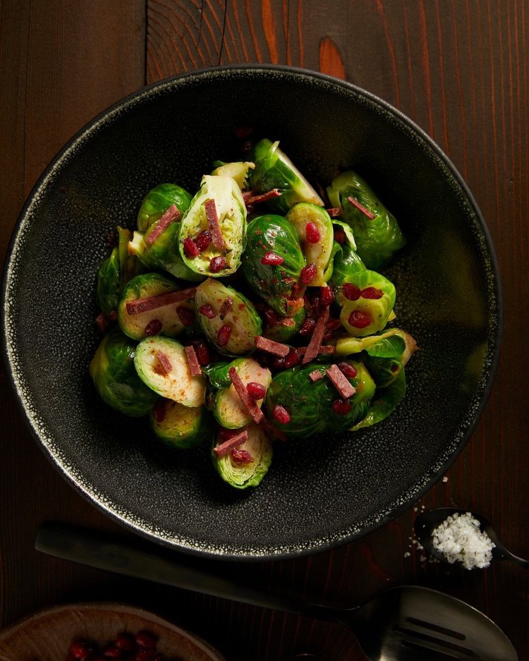 Roasted to perfection, these tender and flavorful Brussels sprouts make a delightful side dish, featuring a harmonious blend of earthy flavors and a hint of sweetness, complemented by a subtle smoky undertone.