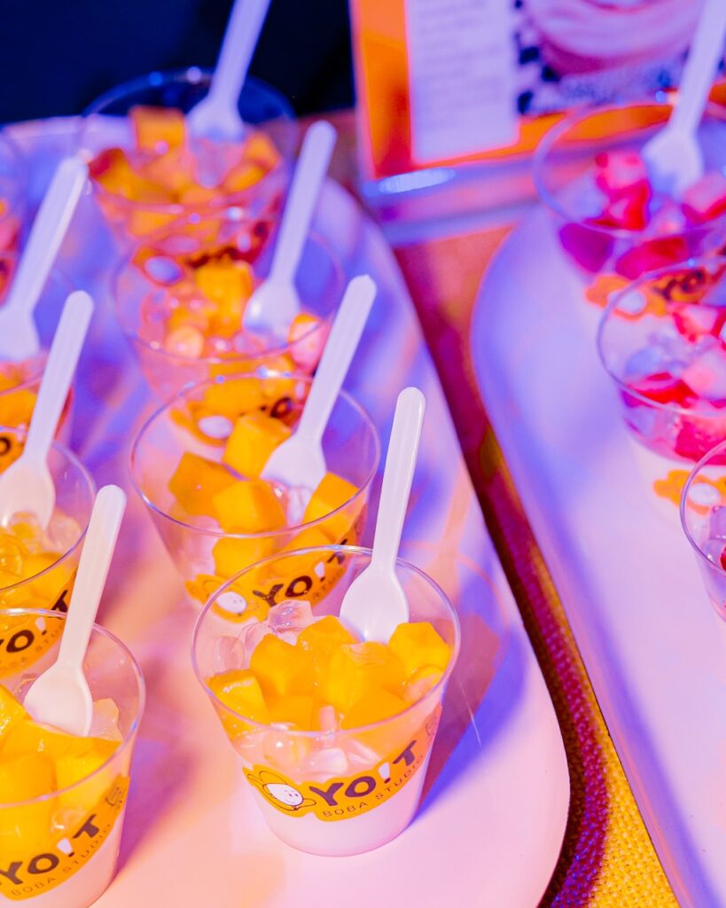 Small cups of mango with lychee jelly.