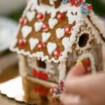Gingerbread house with hearts on it
